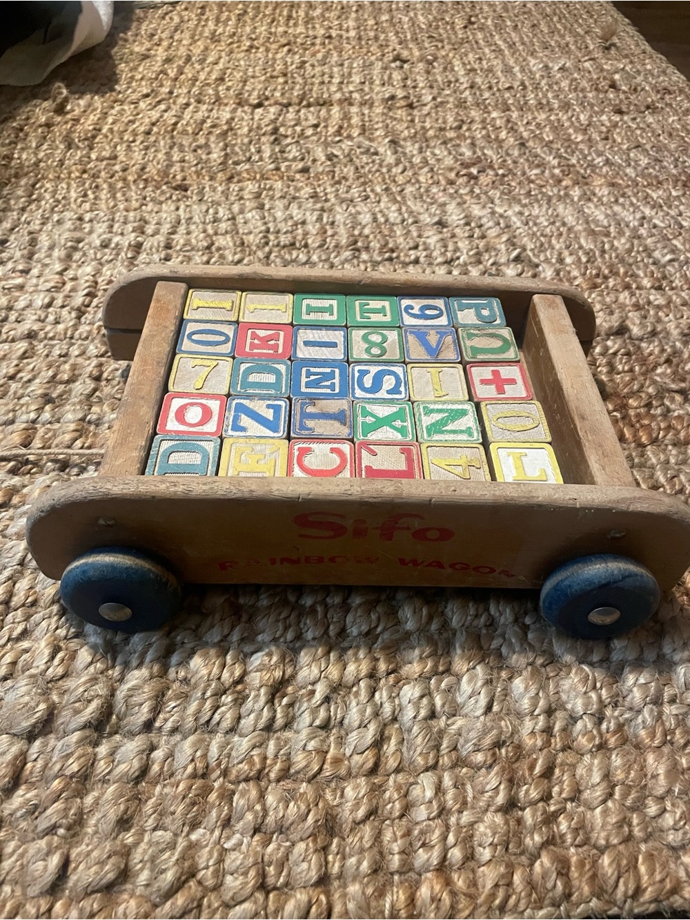 Vintage Wooden Alphabet & Number Wagon - Multicolor Blocks